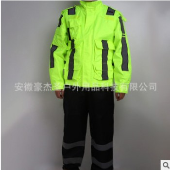 牛津紡加絨棉分體式雨衣雨褲成人批發徒步熒光綠防水服現貨批發