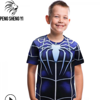 廠家直銷(xiāo) 歐美跨境童裝t恤 蜘蛛3d數(shù)碼印花圓領(lǐng)大童t恤女童短袖