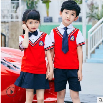 幼兒園園服夏裝運動校服英倫馬夾學院風兒童夏季班服短袖套裝logo