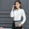 春秋韓版荷葉花邊長袖女襯衫修身職業裝OL打底女襯衣娃娃領白