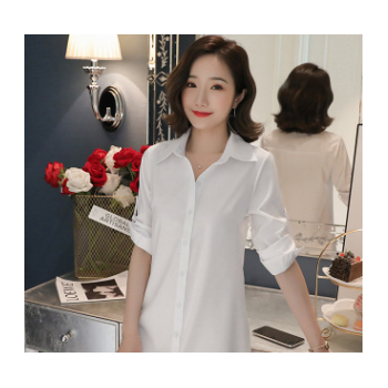 2019春夏季新款女裝 大碼寬松開衫襯衣 韓版中長款長袖襯衫女