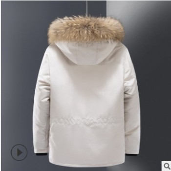 加拿大風羽絨服男冬季加厚短款青年工裝上衣制服連帽大毛領鵝潮流