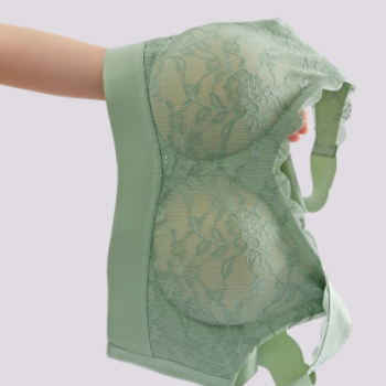 泰國乳膠2.0文胸女薄款無鋼圈大顯小一片式小胸聚攏蕾絲無痕內衣