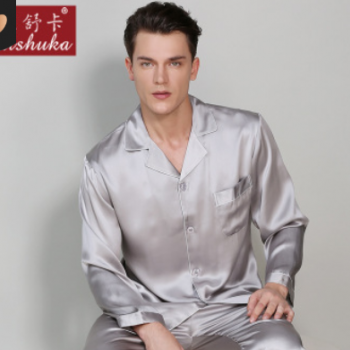 男士長袖19姆米重磅真絲睡衣套裝100%桑蠶絲綢春秋家居服T9002-ZB