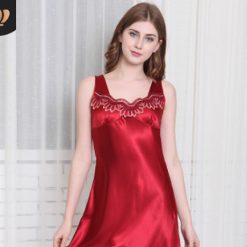 夏季絲綢性感睡裙 女士夏季花邊無袖寬松大碼睡衣廠家批發