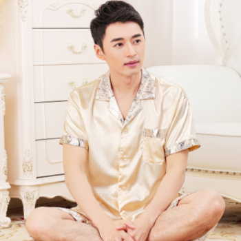 混批代發男士仿真絲睡衣夏短袖短褲絲綢睡衣男春秋加肥家居服爆款