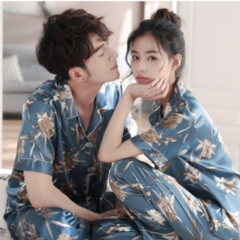 情侶睡衣夏季冰絲綢薄款短袖韓版可愛印花男女寬松家居服兩件套裝