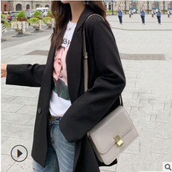 西裝外套女2020春秋新款韓版中長款網紅學生黑色小西服女寬松外套
