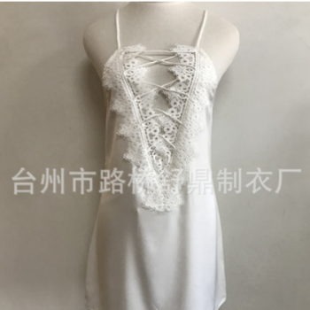 7008 深V綁帶緞面睡裙 ins情趣睡裙