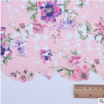 牛奶絲玫瑰花型連衣裙花邊 水溶花邊 滌綸絲繡花花邊工藝印花定制