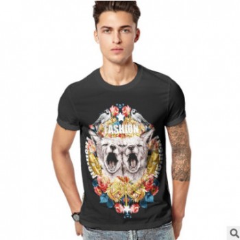 黑色純棉t恤數(shù)碼印刷加工深色成衣3D直噴數(shù)碼印花班服廣告衫定制