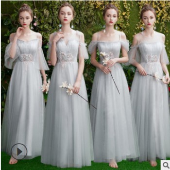 灰色伴娘服中長款2020新款夏季仙氣質姐妹裙伴娘團禮服女顯瘦伴娘