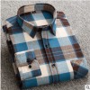 秋冬款男裝純棉磨毛水洗格子襯衫青年學生休閑寬松長袖襯衣全棉
