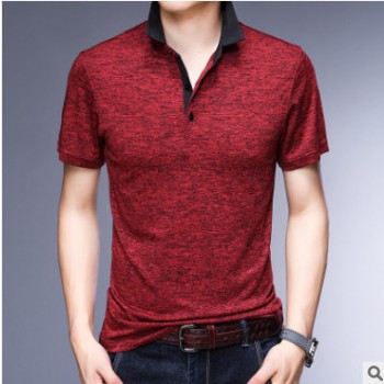 亞馬遜中年男士翻領寬松商務爸爸裝中年人40-50歲短袖T恤潮牌男裝