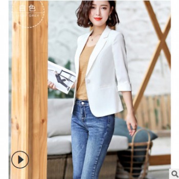 墨綠西裝外套女2020年新款春季氣質小個子短款修身薄款小西服上衣