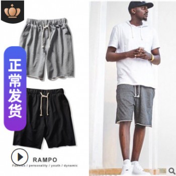 歐美男式短褲直筒休閑運動褲2019夏季新款潮牌寬松純色彈力五分褲