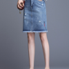 牛仔裙半身裙女春夏2020新款包臀高腰毛邊顯瘦破洞牛仔裙子中長款