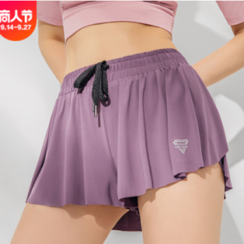 夏小清新寬松運動短褲女防走光雙層褲速干瑜伽健身跑步熱褲