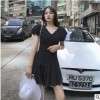 LIN 一衣三穿 波浪裙擺波點V領顯瘦泡泡袖收腰連衣裙