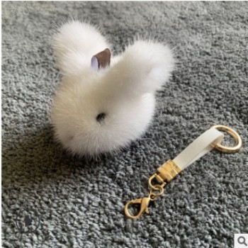 水貂毛小兔子毛球鑰匙扣水貂玉兔飾品萌萌兔毛絨掛飾皮草包包掛件
