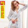 開衫仿真冰絲睡衣女士印花長袖長褲秋女裝綢緞家居服兩件套裝春季