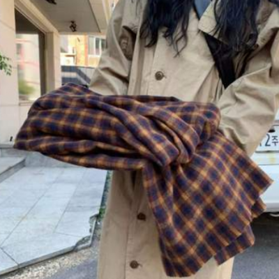 復(fù)古英倫學(xué)院風(fēng)仿羊絨格紋圍巾女日系秋冬季加厚保暖長款披肩圍脖