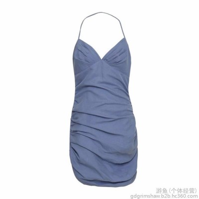 DOOLITTL 法式棉麻露背修身吊帶連衣裙夏季新款