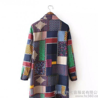 ASDS 2015新款 韓版中長款加大碼百搭格子棉麻長袖襯衫