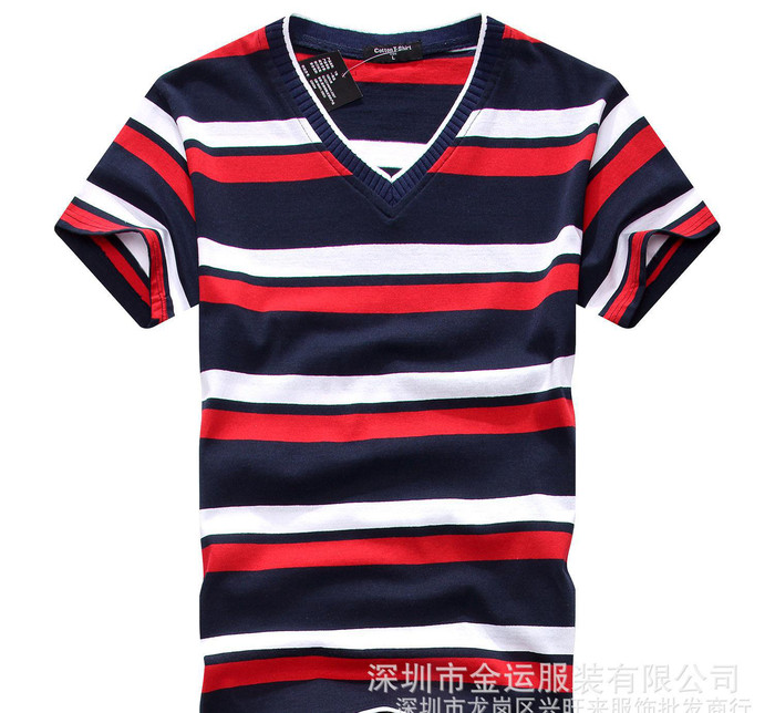 春夏季青年純棉男式T恤批發Ｖ領短袖T恤批發定做廣告衫工作服