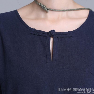 棉麻連衣裙2016春裝中長款顯瘦媽媽裝長袖連衣裙春秋打底裙長