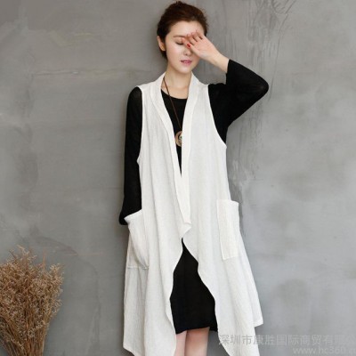 2016春長袖針織長裙韓版時尚兩件套裙夏季無袖開衫馬甲棉麻連