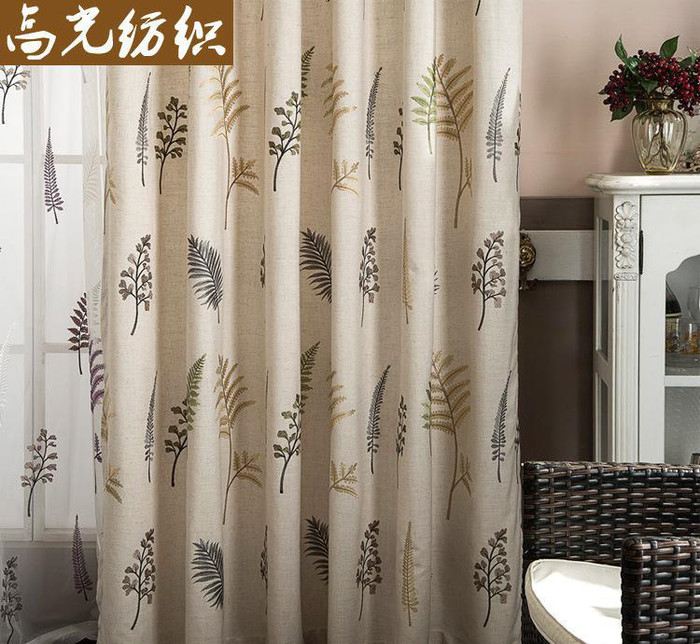 棉麻中式繡花窗簾布 繡花紗 臥室客廳窗簾 成品窗簾 高光