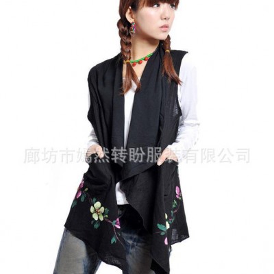 清倉不退換！新款薄棉麻民族風寫意手繪花開身馬甲外搭