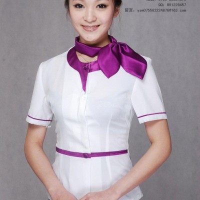 氣質經典短袖女士工作服 專業職業裝 工作服定做 白色前臺裝