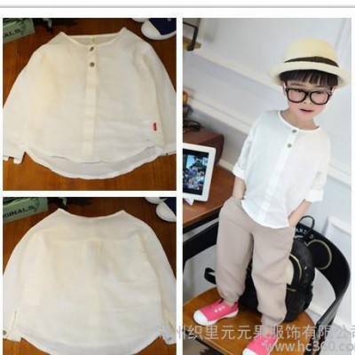 韓版男童寶寶棉麻t袖純色休閑薄款上衣服新款防蚊2_5_7歲春