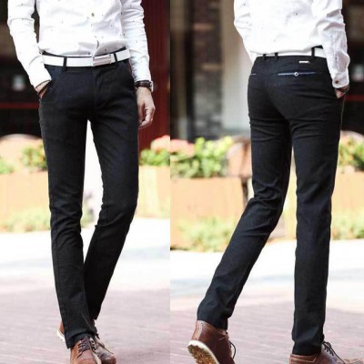 網絡爆款加厚秋冬款 休閑褲男修身 棉麻彈力磨毛亞麻一件代發