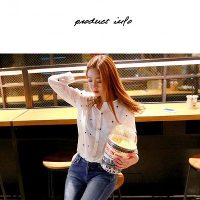 韓國秋裝新款女簡約寬松刺繡星星棉麻長袖中長款薄上衣襯衣白襯衫