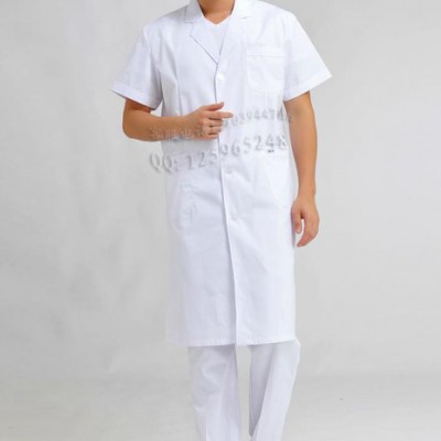 供應男醫生白大褂夏裝短袖**布料醫生護士工作服白大褂病號服