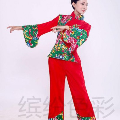 新款秧歌服民族舞蹈演出服裝女腰鼓舞扇子舞服廣場舞臺表演服