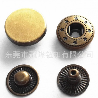 紐扣廠直銷 15MM合金面大白扣 青古拉絲四合扣