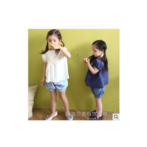 供應(yīng)優(yōu)貝哈尼41118童裝**繡花紐扣短袖襯衫