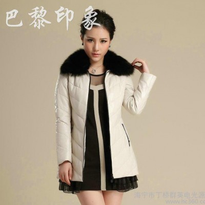 2013新款真皮皮衣 海寧皮衣外套 女 羽絨服外套 可脫卸**領