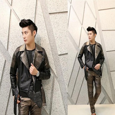 明星款演出男士皮衣外套 新款修身韓版皮衣 個性公子男式皮衣