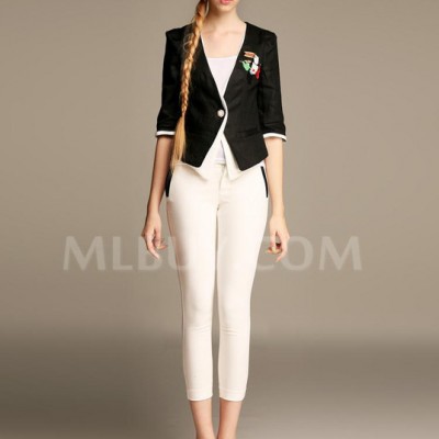 供應2013秋冬新款 歐美高端 深V單扣雙口袋 墊肩修身五分袖小西裝外套