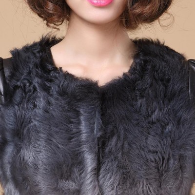 Giorvena 2014新款羊羔毛拼皮皮草外套 綿羊皮真皮圓領羽絨服 女