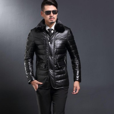 真皮羽絨服男海寧真皮皮衣男士綿羊皮羽絨服男皮毛一體中長款外套