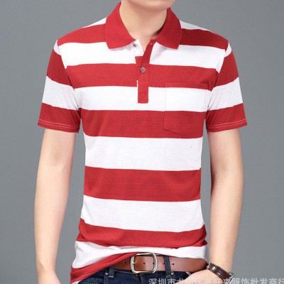 短袖男式T恤新款條紋大碼男裝便宜短袖T恤男士t恤翻領貨