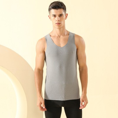 新款加絨加厚無痕保暖背心男修身領馬甲雙面磨毛保暖上衣批發(fā)