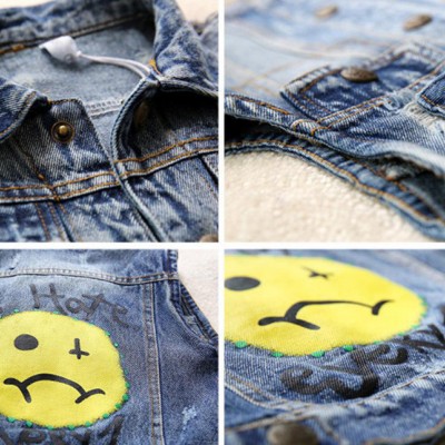童裝 秋款韓版女童馬甲 卡通印花女童牛仔馬甲 笑臉牛仔馬甲背心