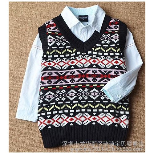 秋冬 純棉 童裝 馬甲 全棉毛線 兒童 V領 外穿 背心 時尚 男童 馬夾 B8226